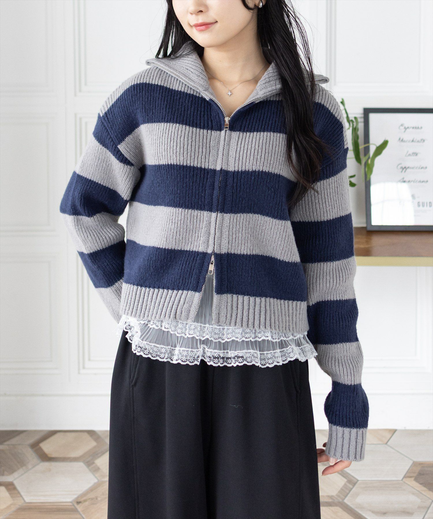 clear ダブルジップニットトップス[CL9323] | レディースファッション