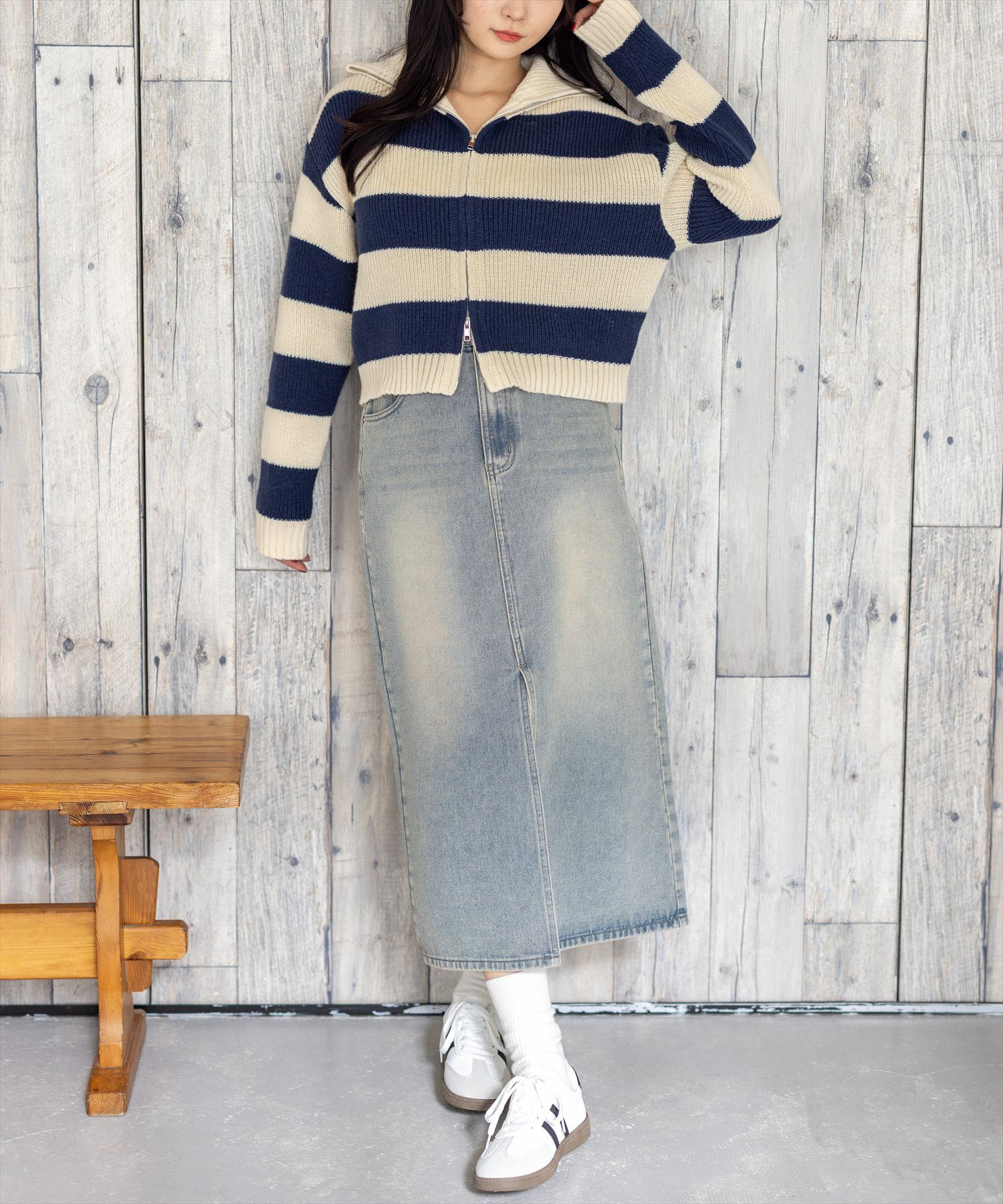 162cm/アイボリー×ネイビー