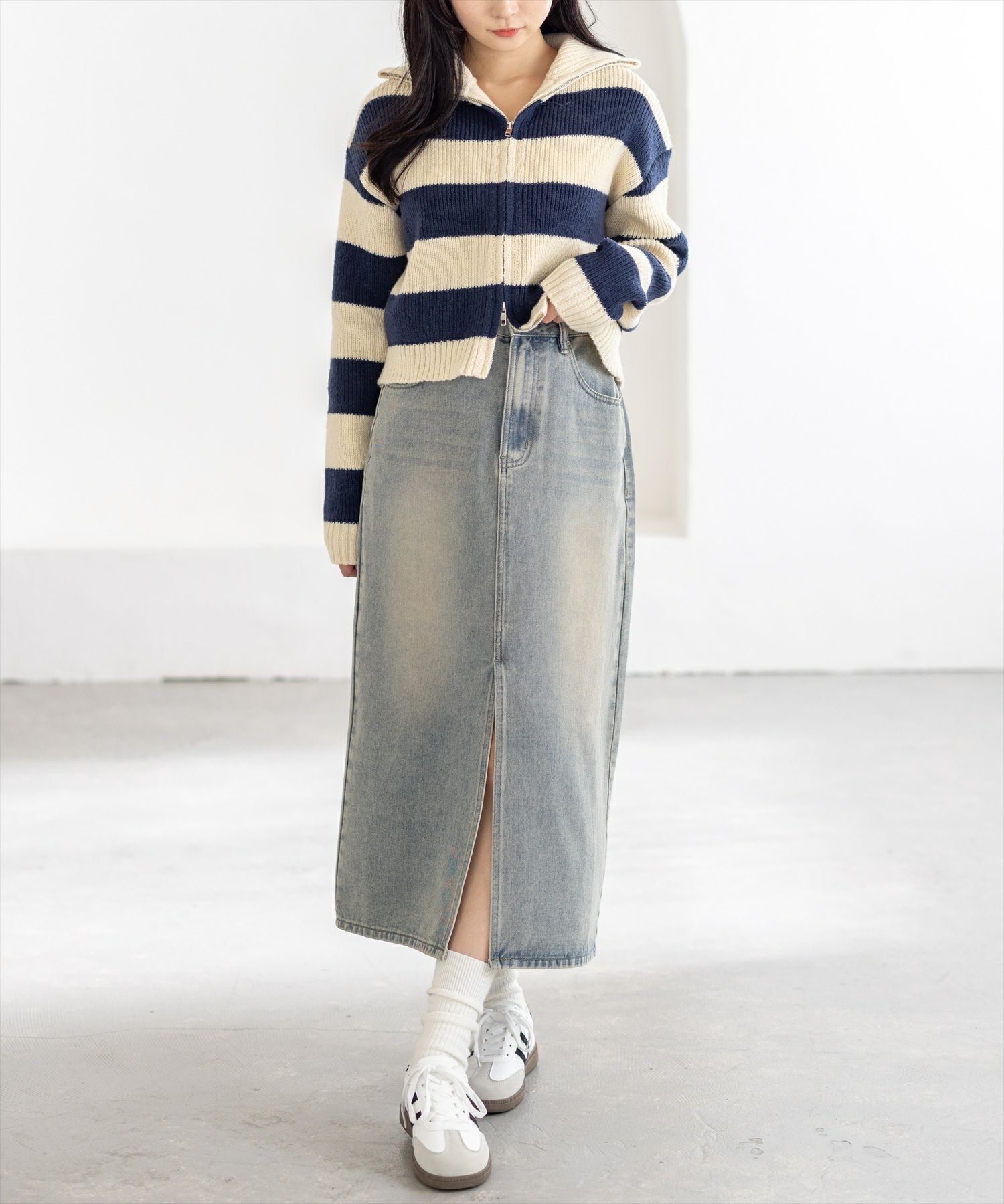 161cm/アイボリー×ネイビー