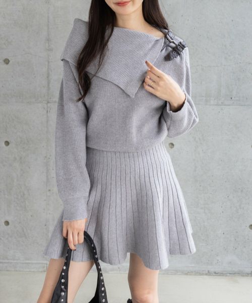 clear≪AW新作≫肩ダブルベルトニットミニワンピース[CL9176