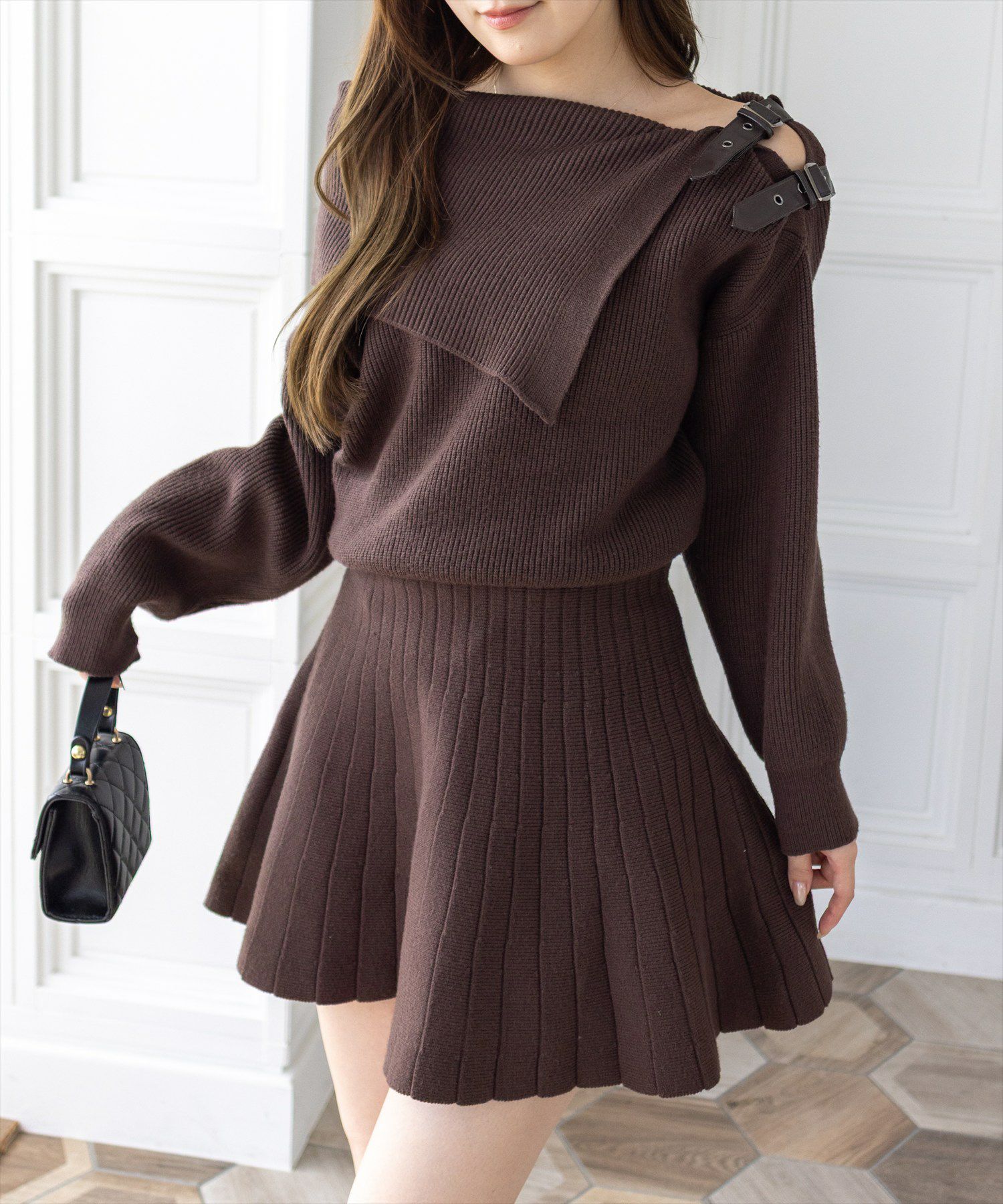 clear≪AW新作≫肩ダブルベルトニットミニワンピース[CL9176