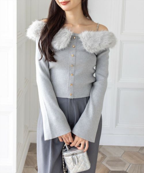 clear≪AW新作≫ビジュー肩紐オフショルファーニットトップス[CL9168