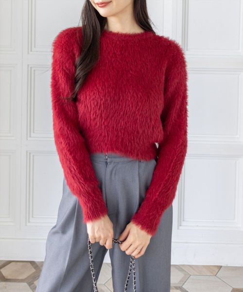 clear≪AW新作/新色追加≫ロングフェザー丸首ニットトップス[CL9058