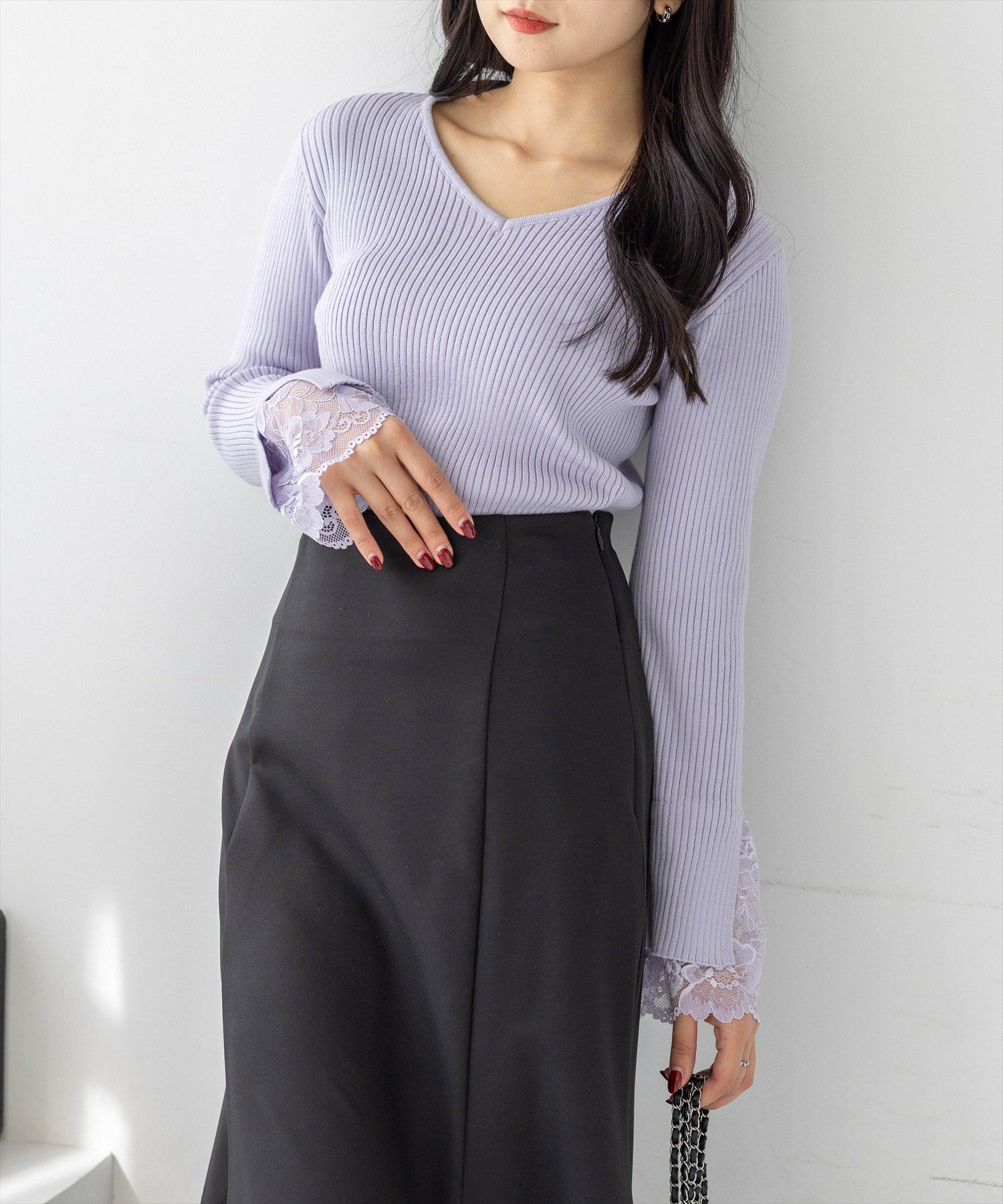 CLEAR BASIC レースフリルニットトップス[CL9487] | レディース