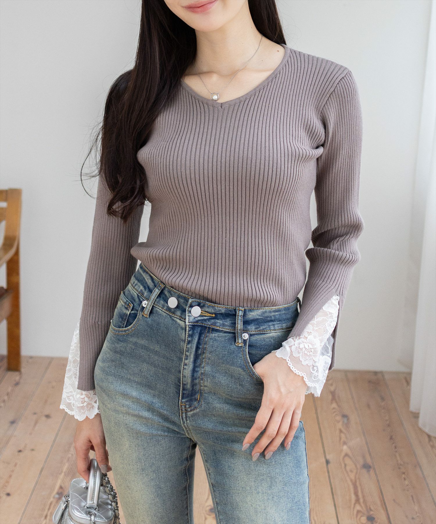 CLEAR BASIC≪新色追加≫袖口レースニットトップス[CL9496