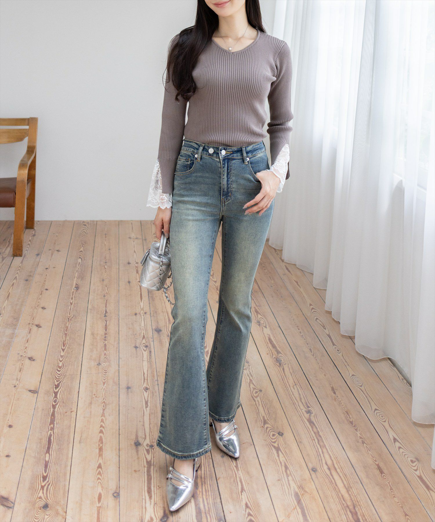 165cm/グレージュ着用