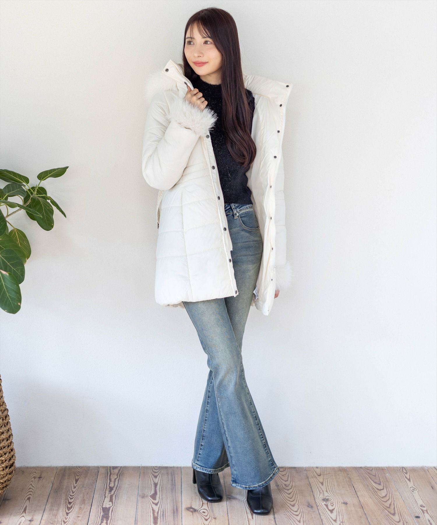 165cm/アイボリー着用