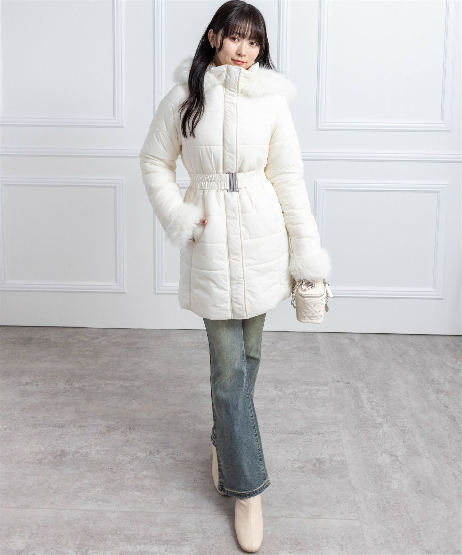 162cm/アイボリー着用