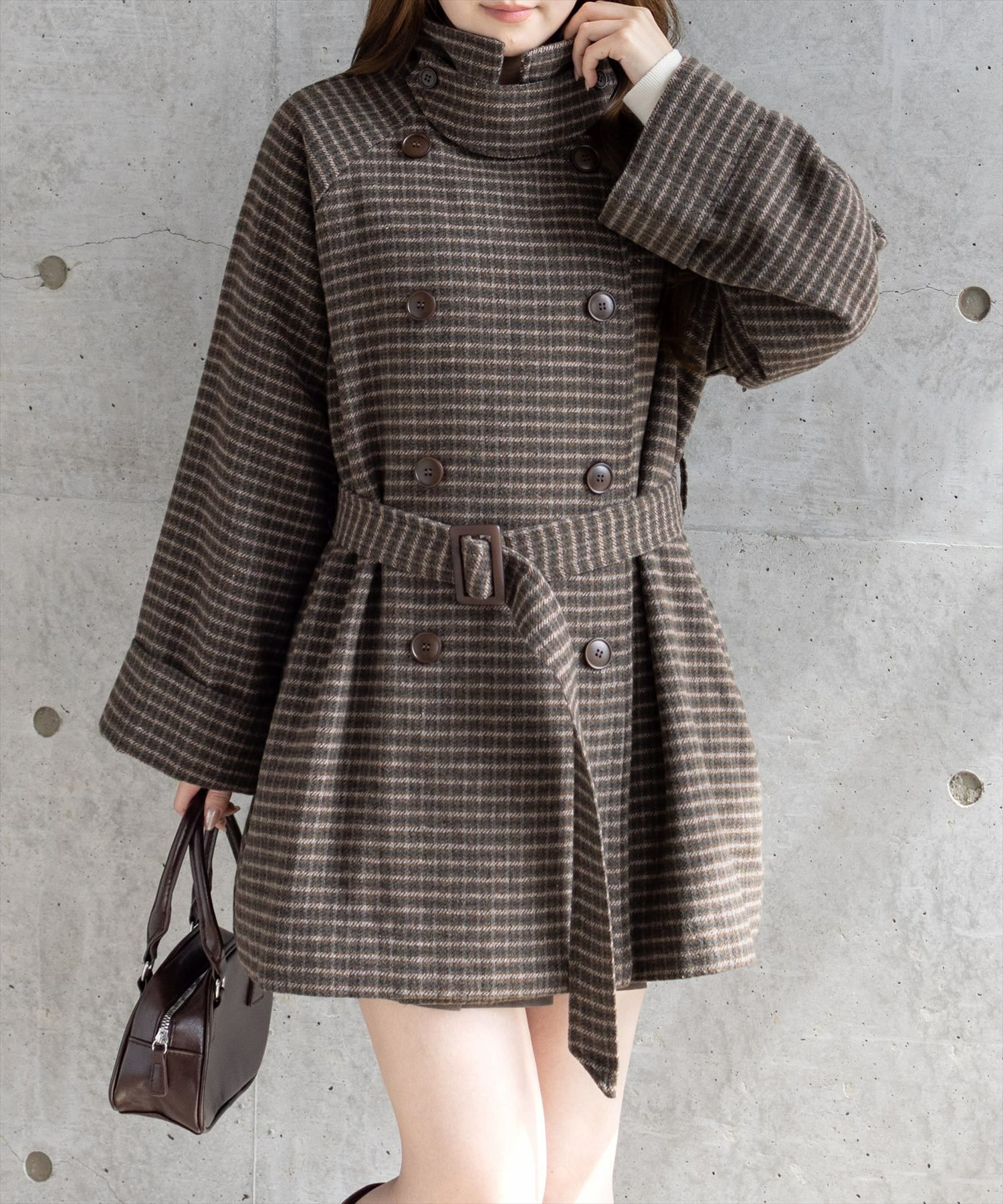 163cm/ブラウン×チェック着用