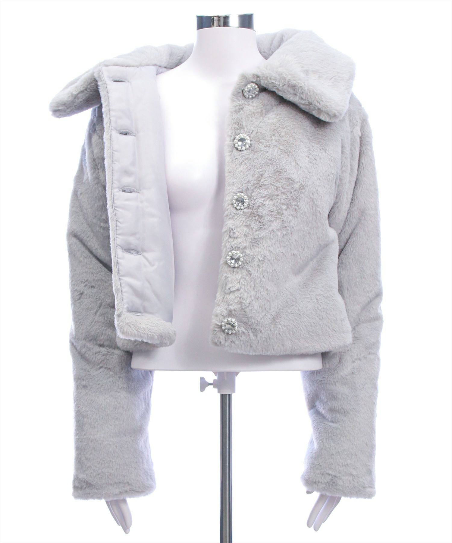 clear≪AW新作≫ビジューボタンフェイクファーショートコート[CL9074