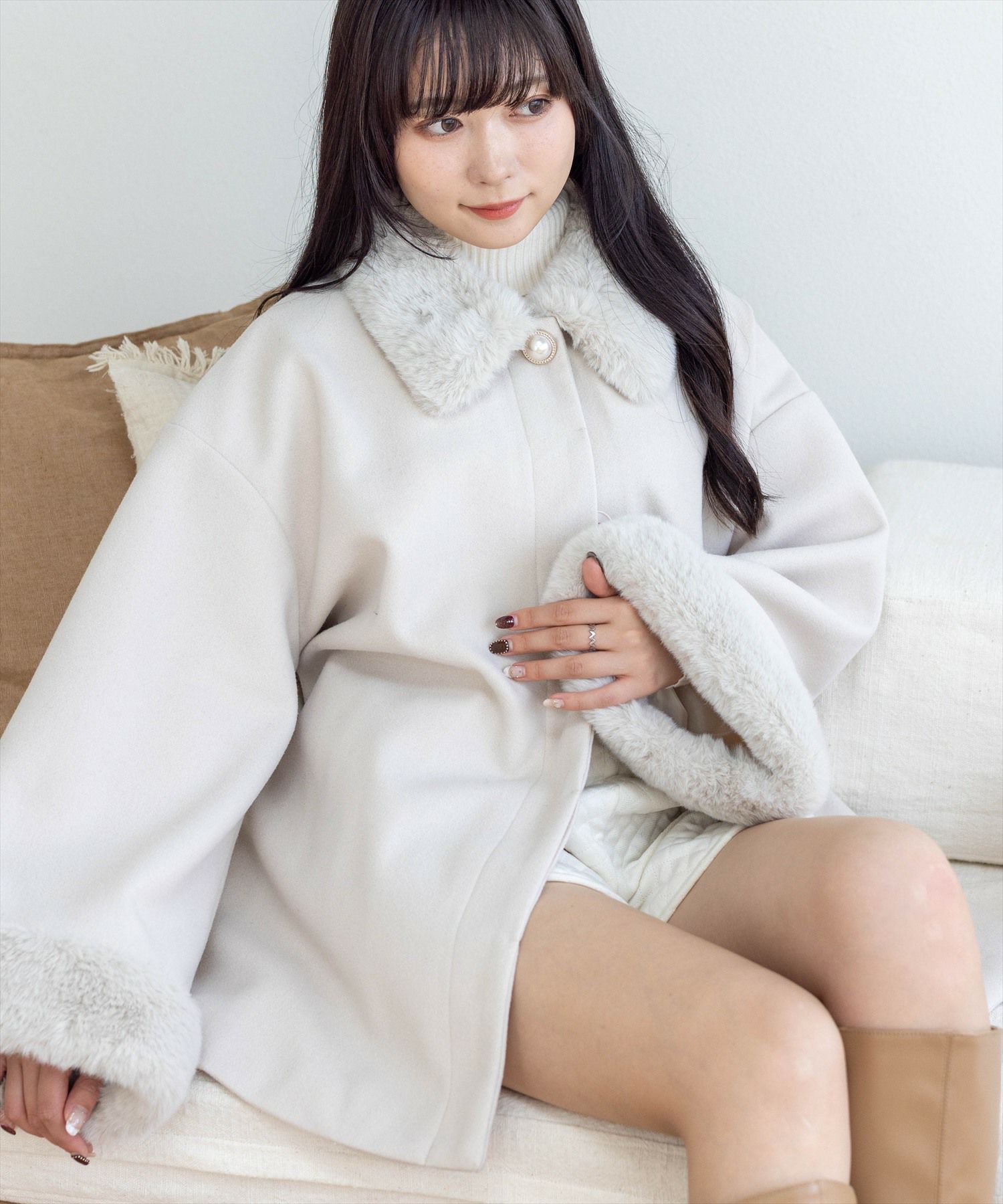 clear≪AW新作≫ベルト付きミドルファーコート[CL9082] | レディース