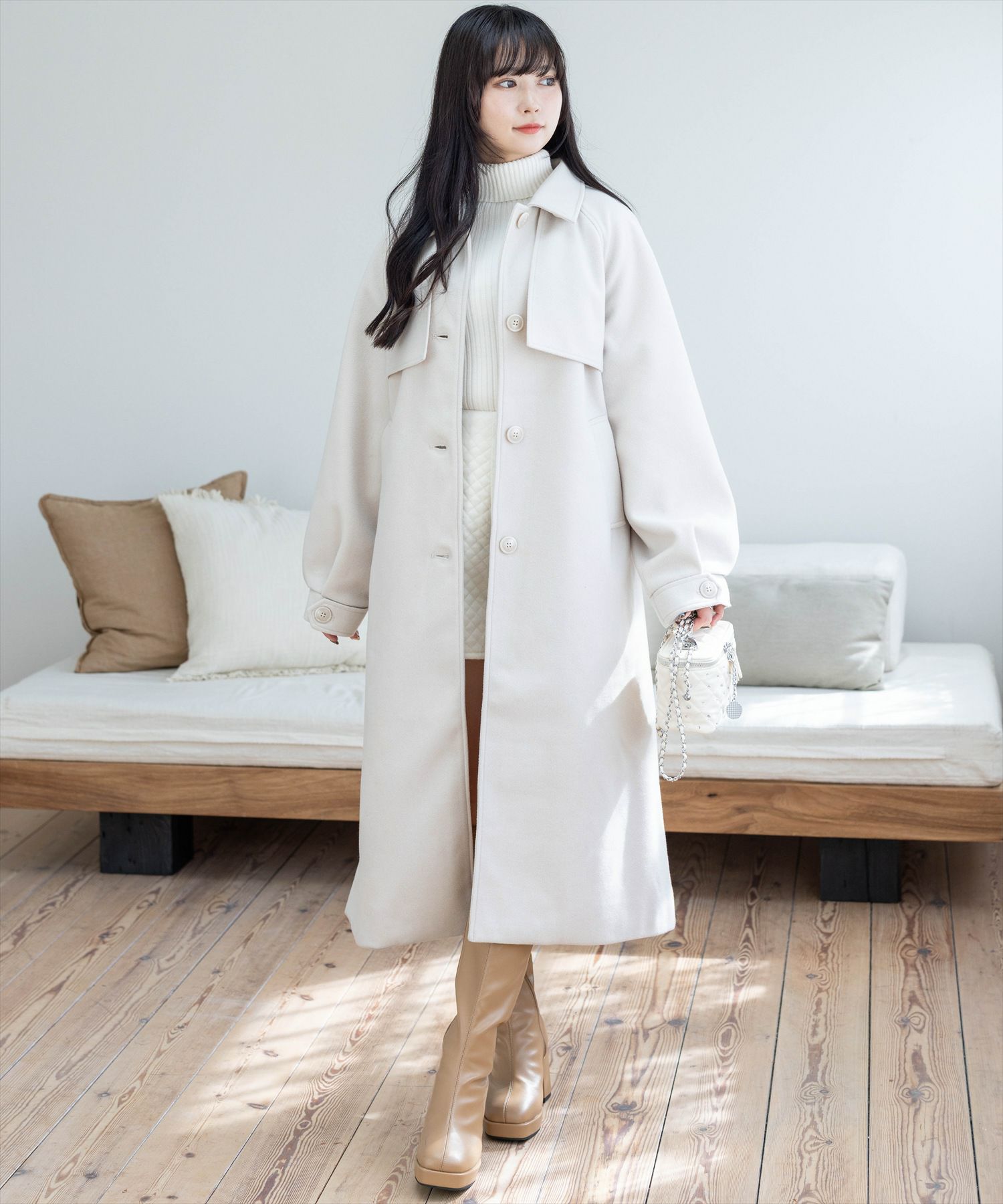 162cm/アイボリー着用