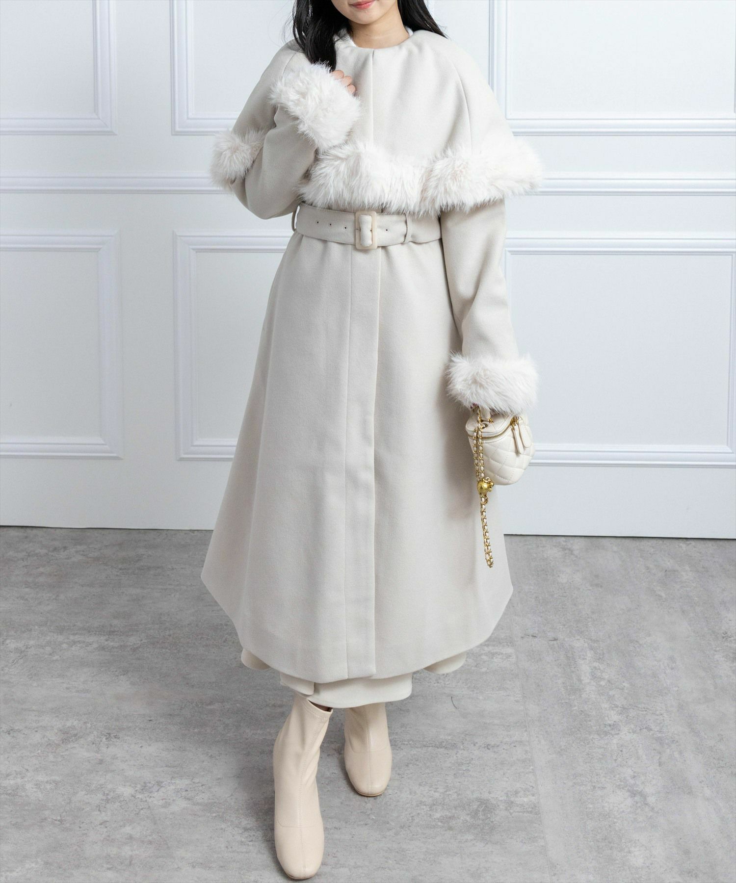 CLEAR BASIC ファー付き2wayケープロングコート[CL9087] | レディース