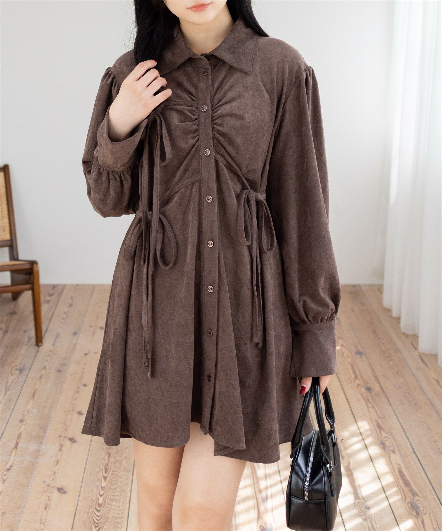 clear フェイクスエードリボンシャツワンピース[CL9523] | レディース