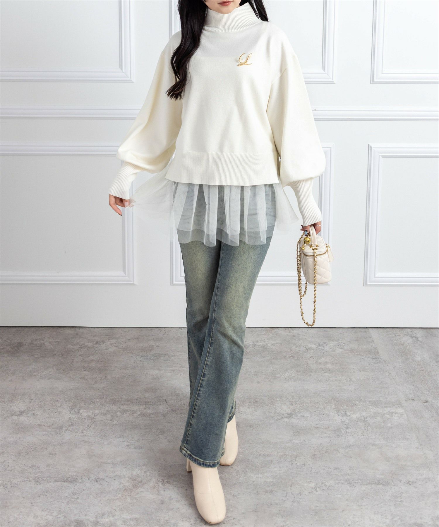 162cm/アイボリー着用