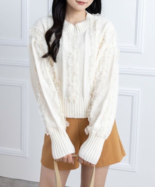 CLEAR BASIC≪AW新作≫レースフリルニットトップス[CL9487