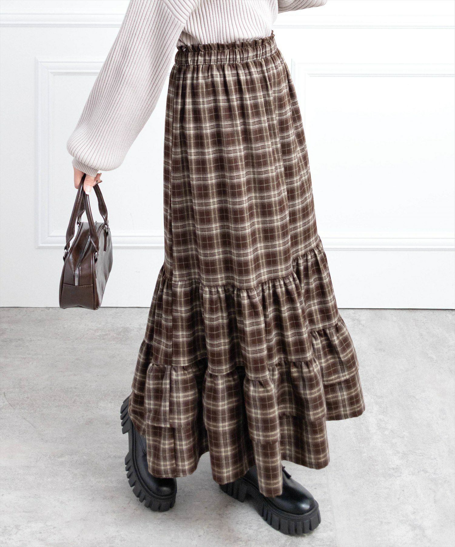 CLEAR BASIC≪AW新作≫チェックティアードロングスカート[CL9506