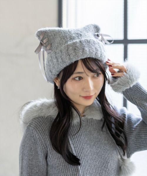 clear≪AW新作≫猫耳リボンニット帽[ZA0048] | レディースファッション