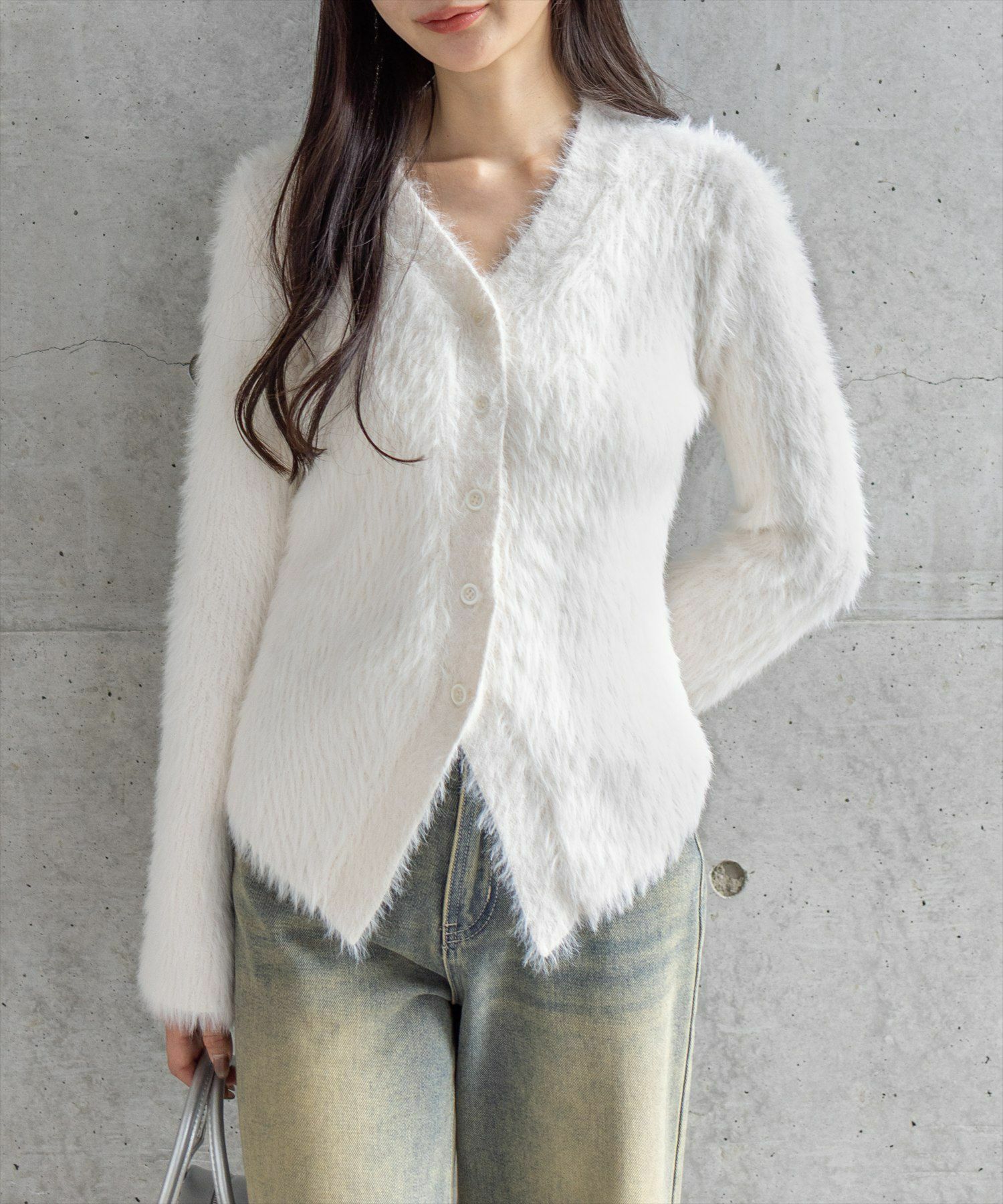 CLEAR BASIC Vネックフェザーニットロングカーディガン[CL9048