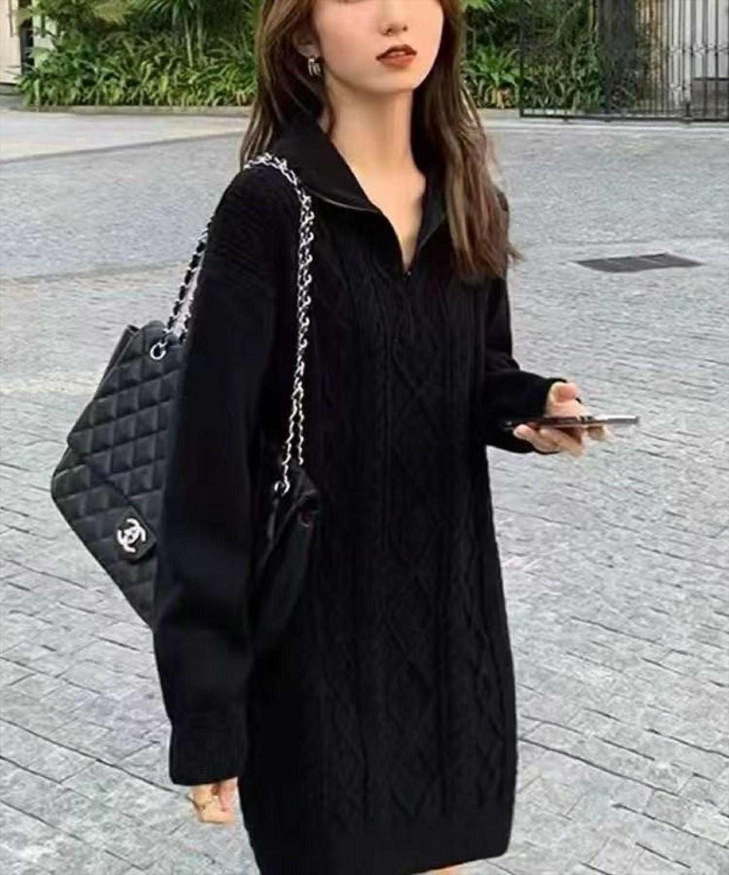 STAY MOTION≪WEB限定/AW新作≫ケーブル編みジップニットワンピース