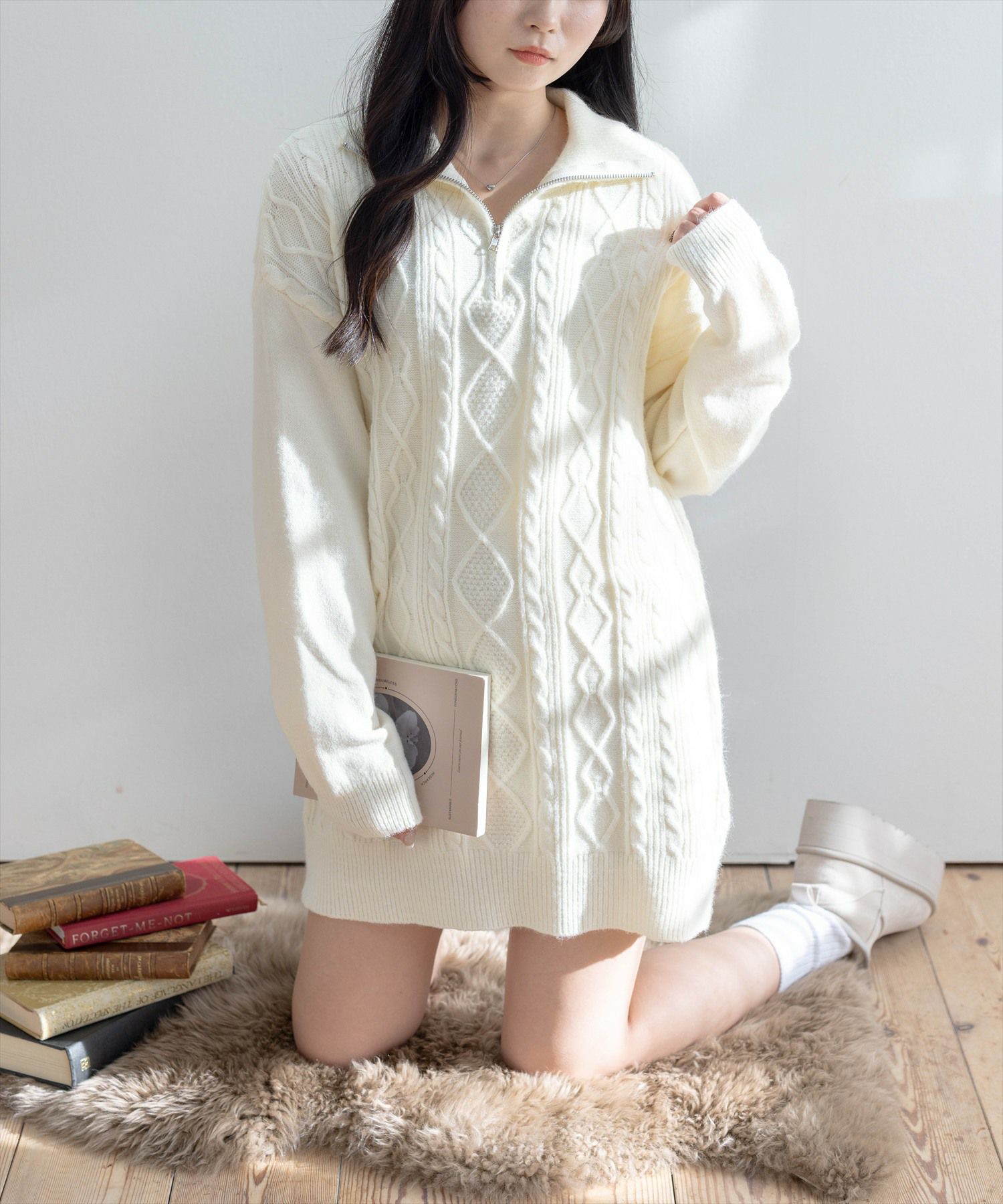 162cm/アイボリー着用