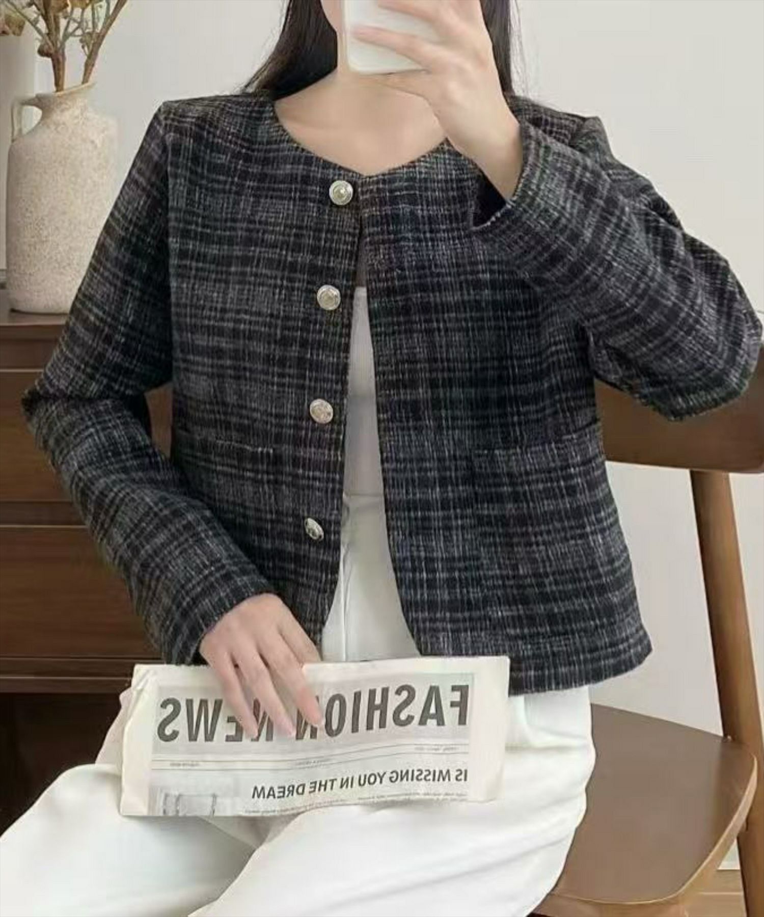 STAY MOTION≪WEB限定≫シルバーボタンチェック柄ジャケット[ST1084