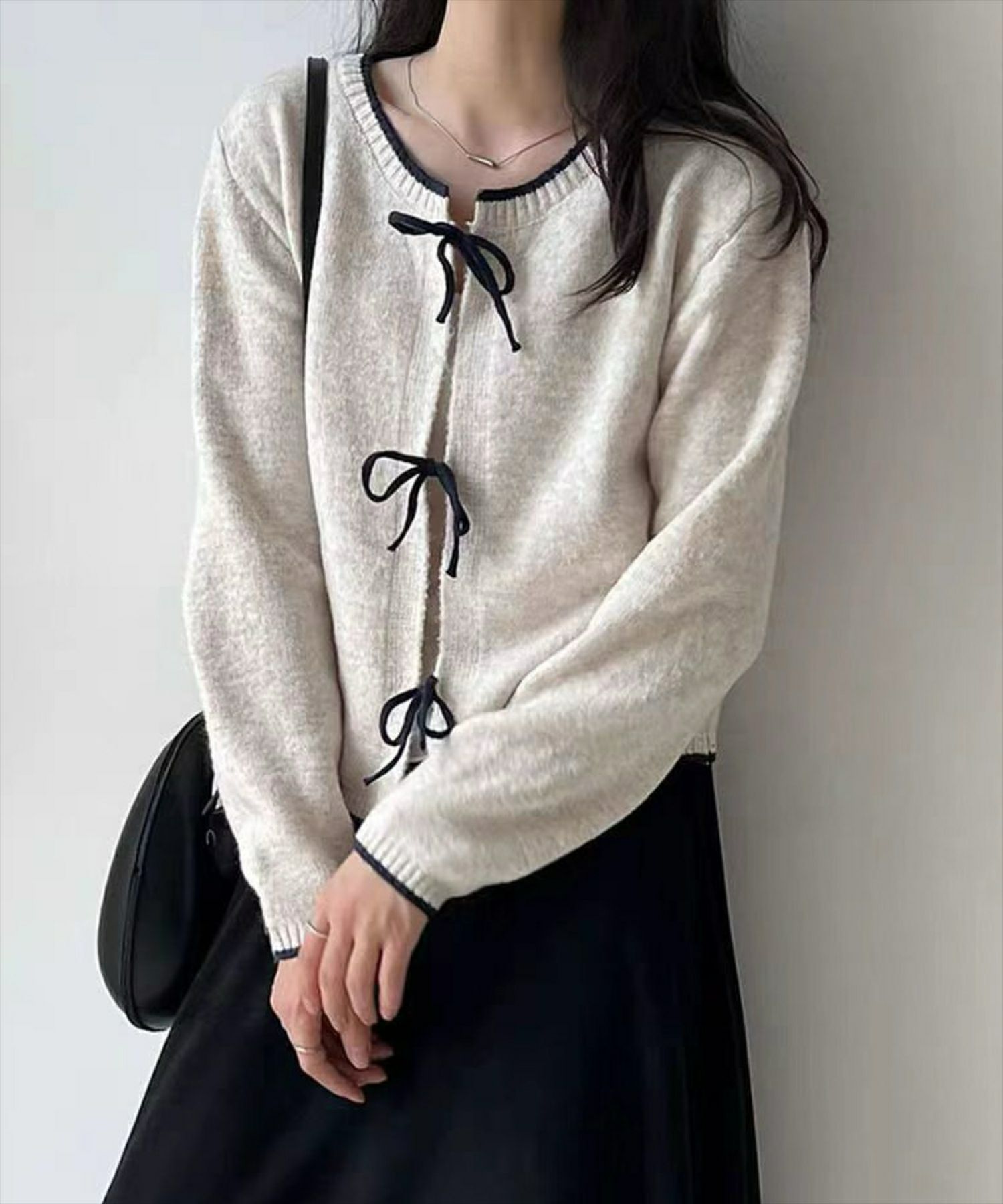 STAY MOTION≪WEB限定/AW新作≫配色フロントリボンニットカーディガン