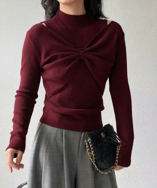 STAY MOTION≪WEB限定/AW新作≫フロントリボンハイネックニット