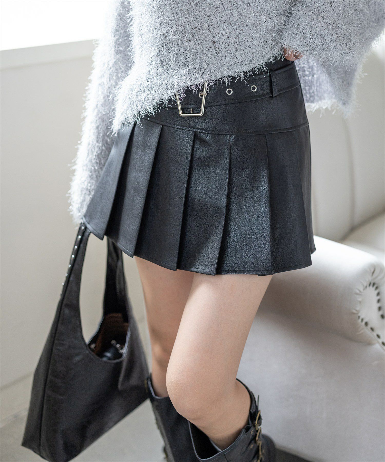 clear≪AW新作≫ベルト付きアンティークレザープリーツスカート[CL9677