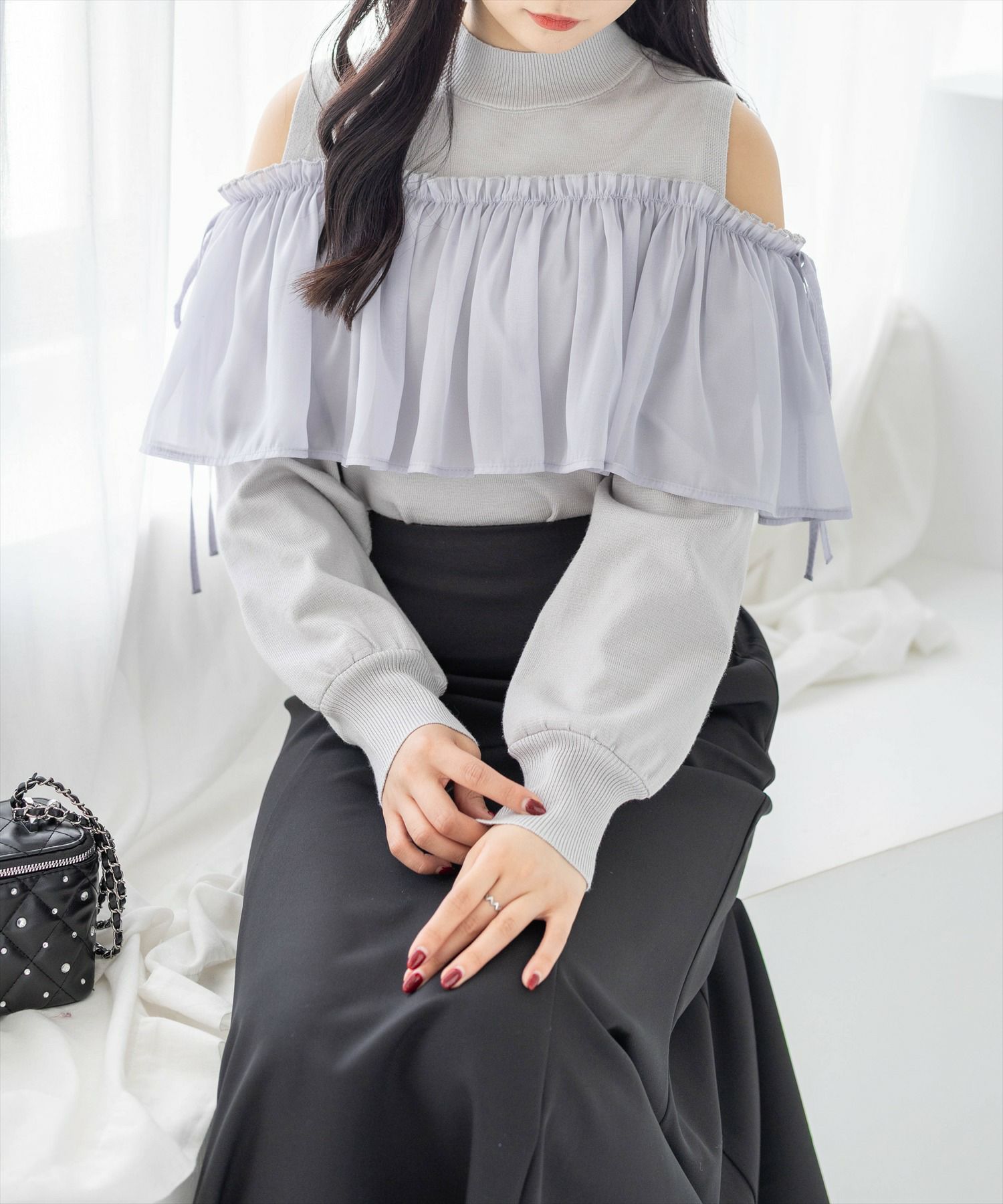 CLEAR BASIC レースフリルニットトップス[CL9487] | レディース