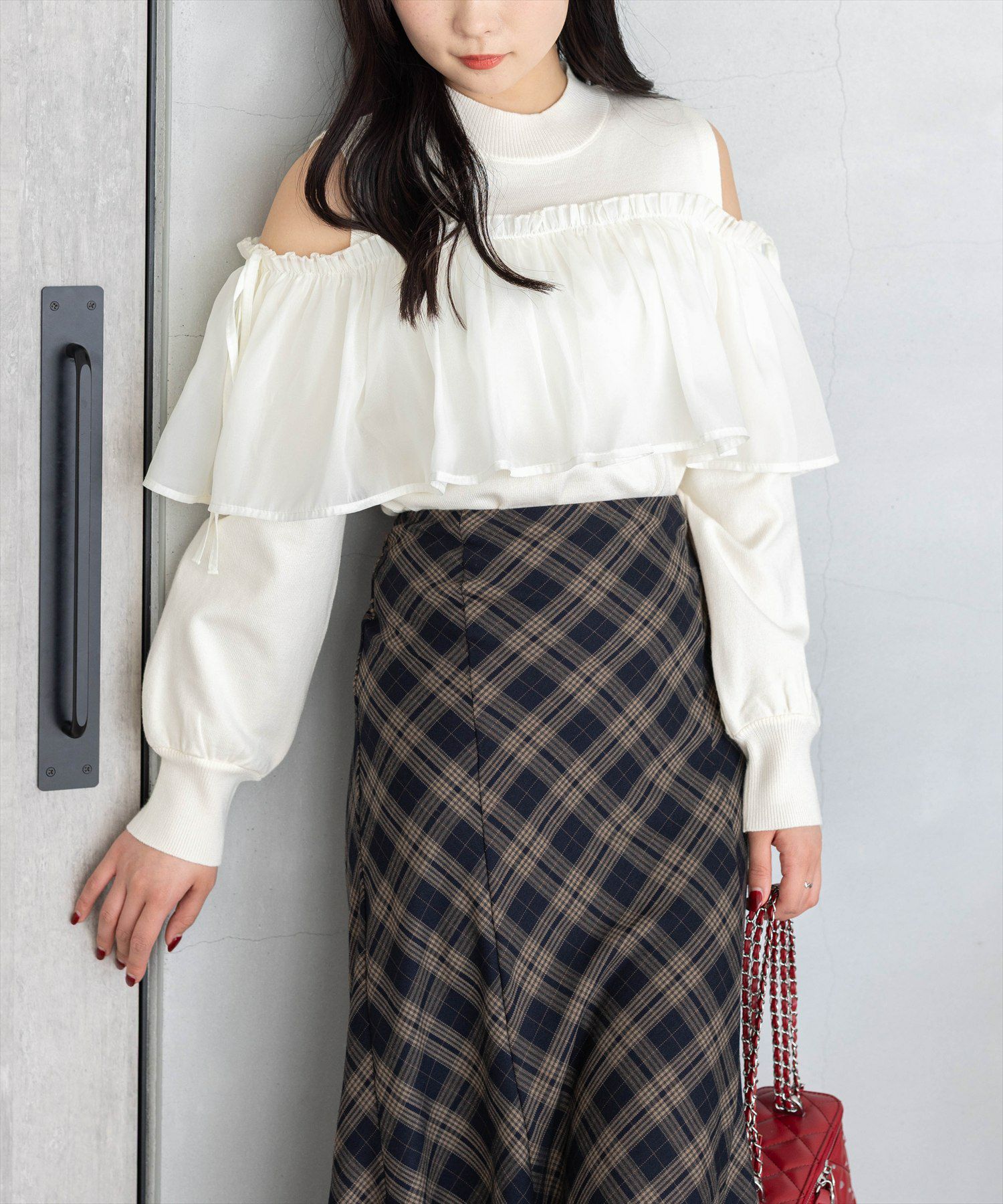 CLEAR BASIC≪新作≫オーガンジードッキングオープンショルダーニット