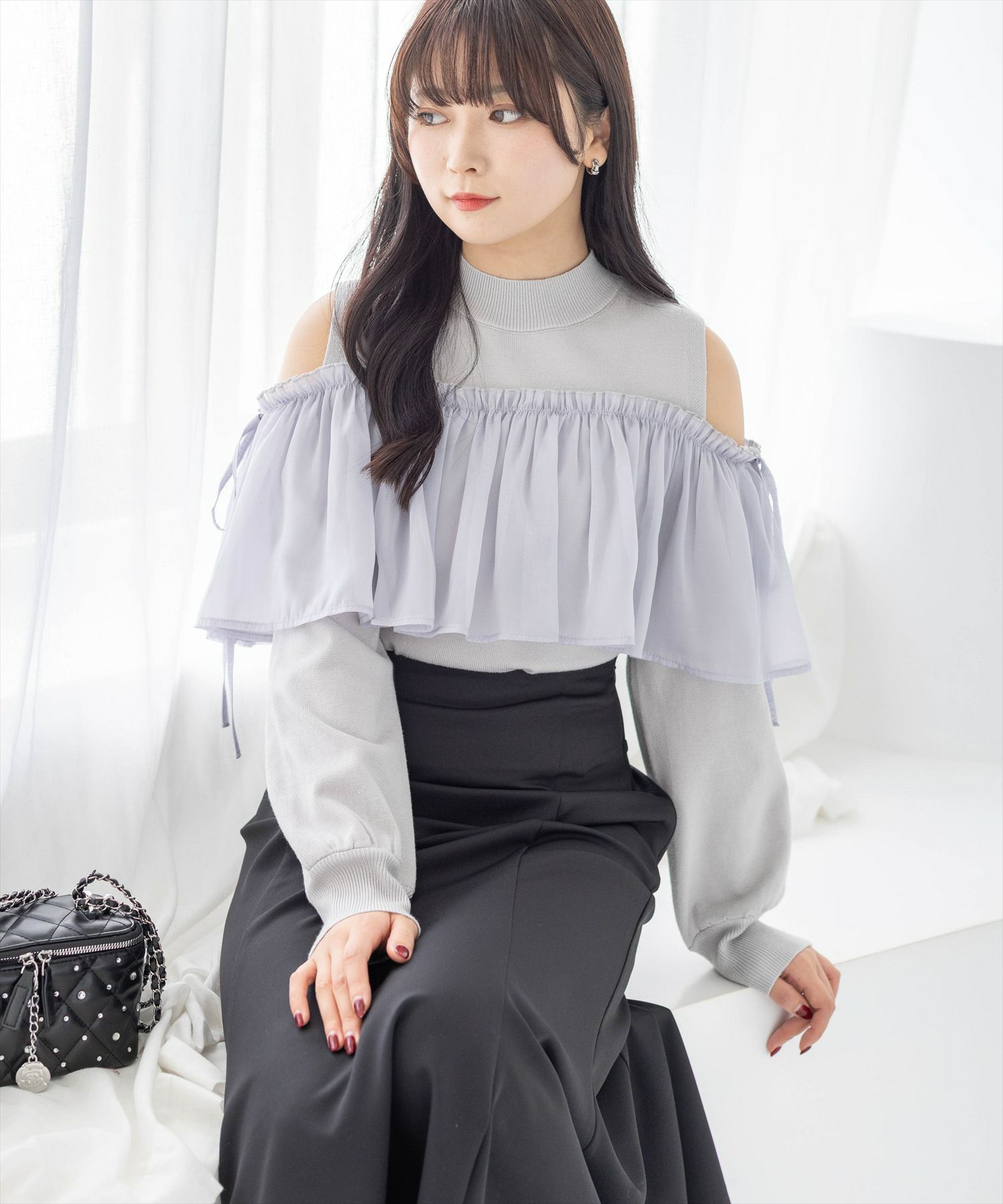 CLEAR BASIC≪新作≫オーガンジードッキングオープンショルダーニット