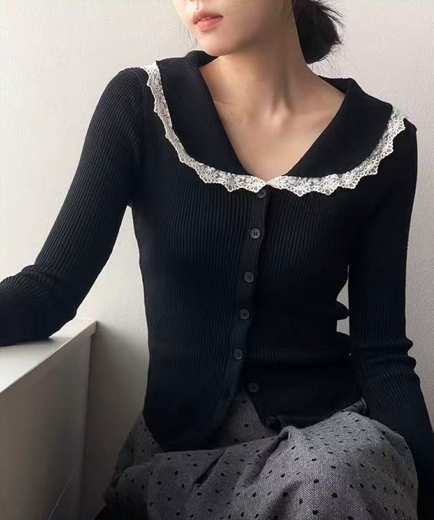 STAY MOTION≪WEB限定≫レースカラーフレアスリーブニットトップス