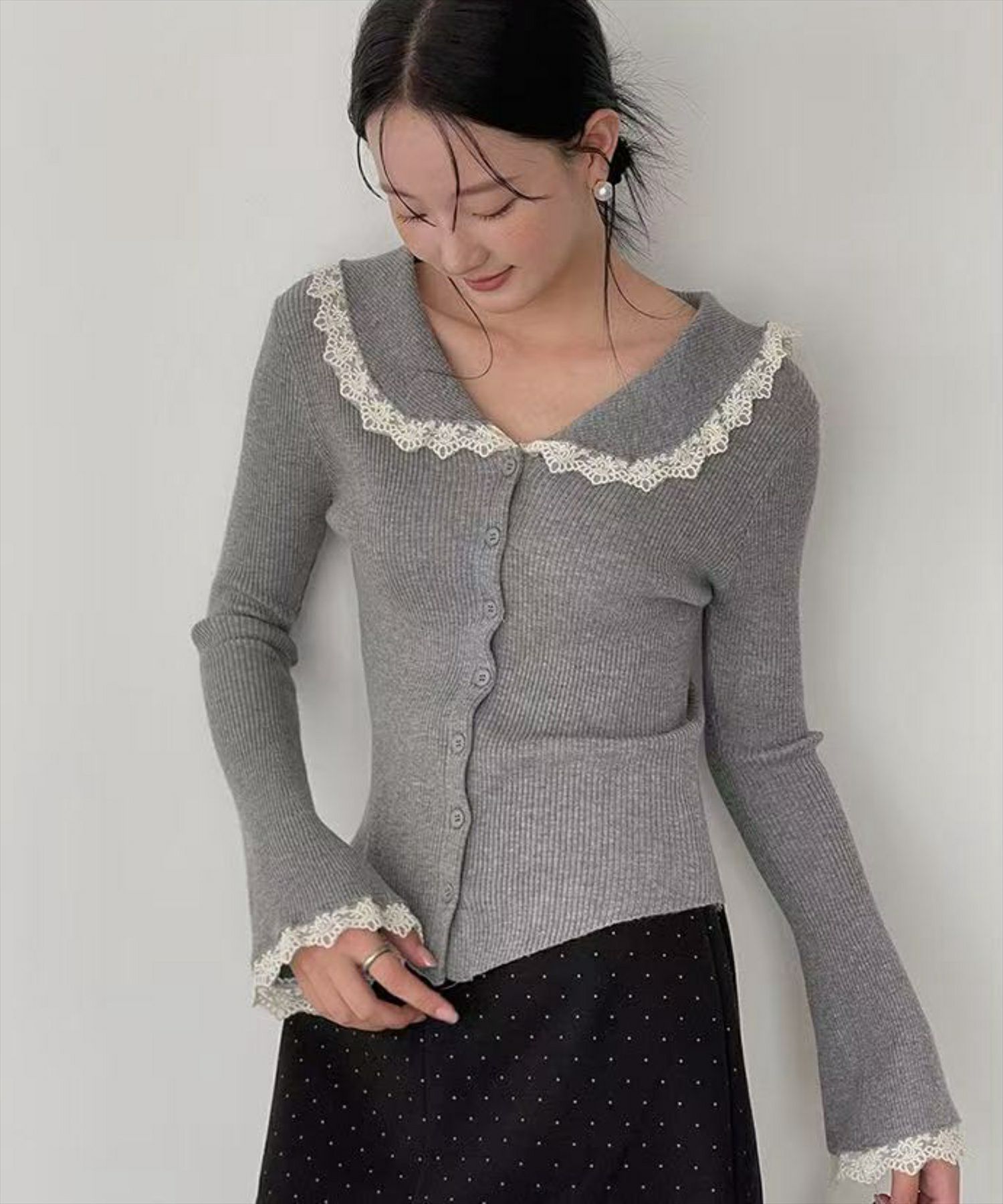 STAY MOTION≪WEB限定≫レースカラーフレアスリーブニットトップス