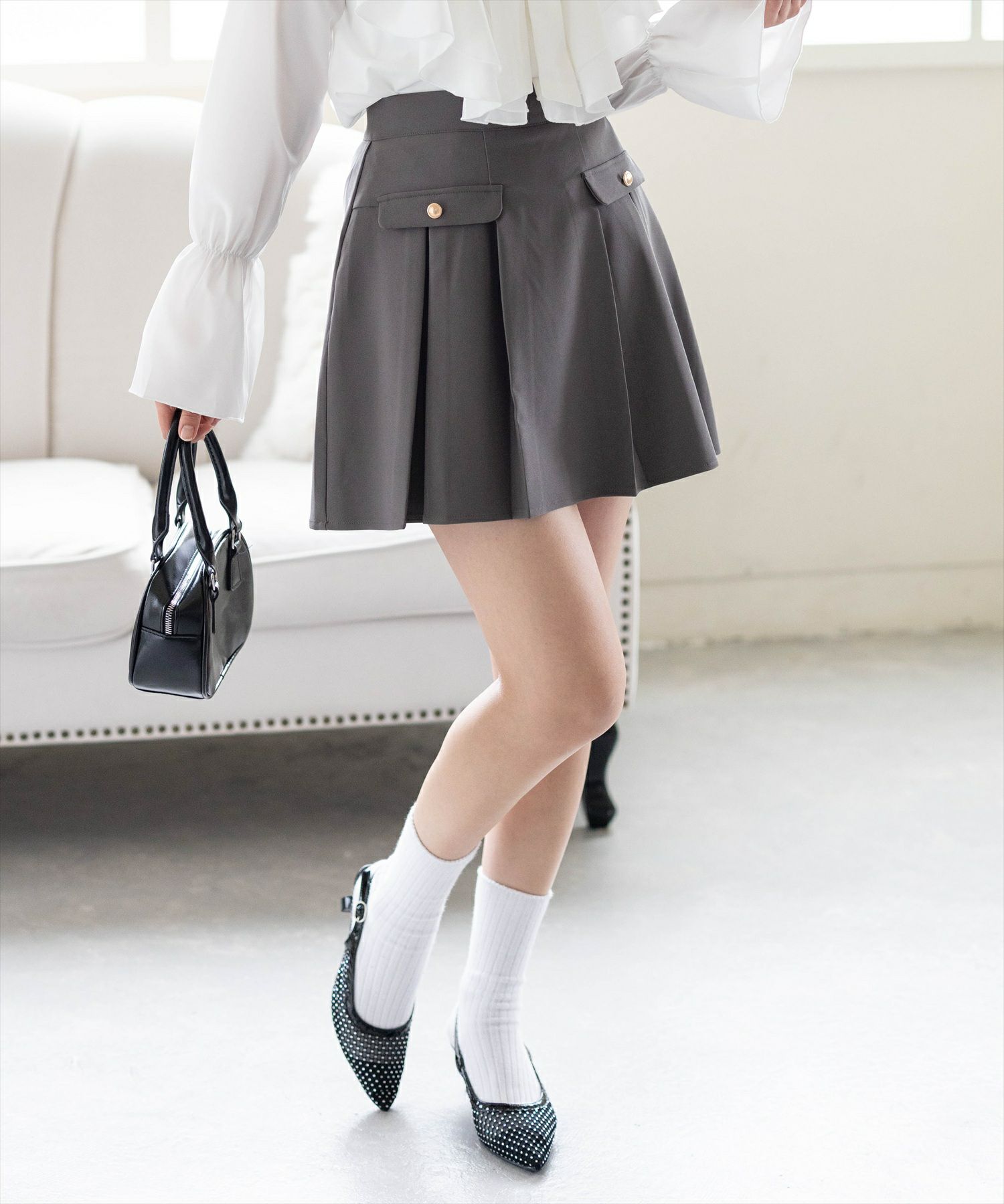 clear≪新作≫ゴールドボタンプリーツミニスカート[CL9593