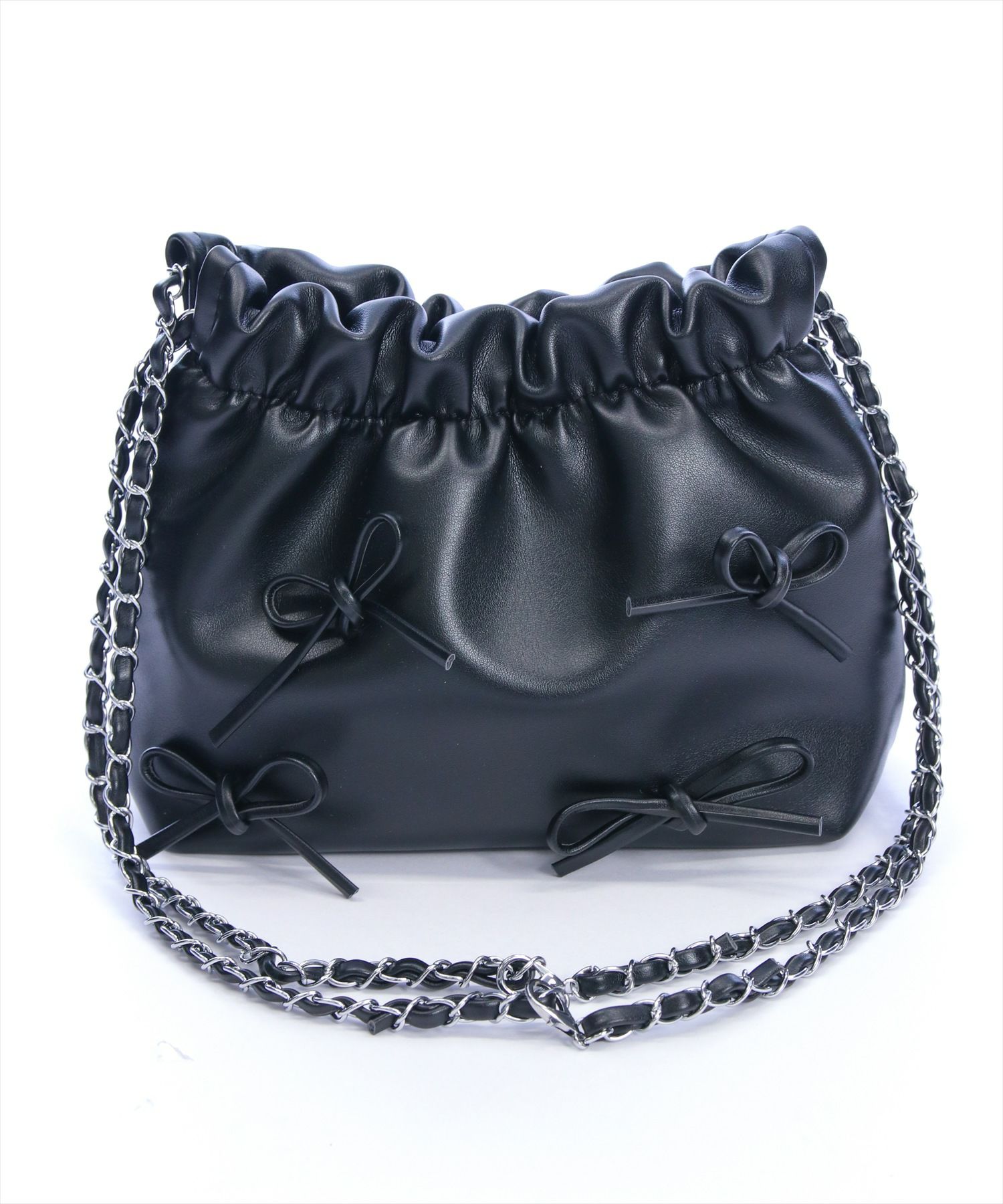 clear リボンモチーフ巾着チェーンバッグ