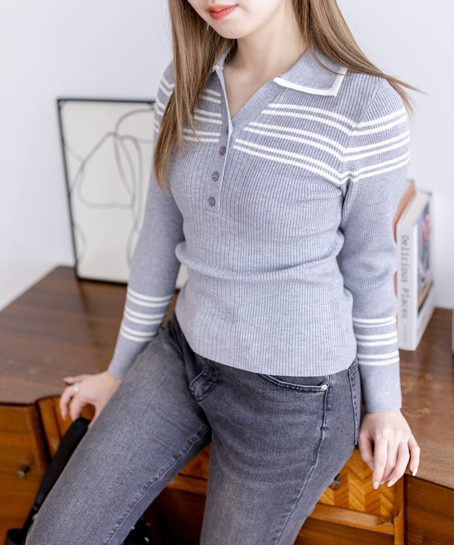 clear≪新作≫ダブルカラーラインポロニット[CL9650] | レディース