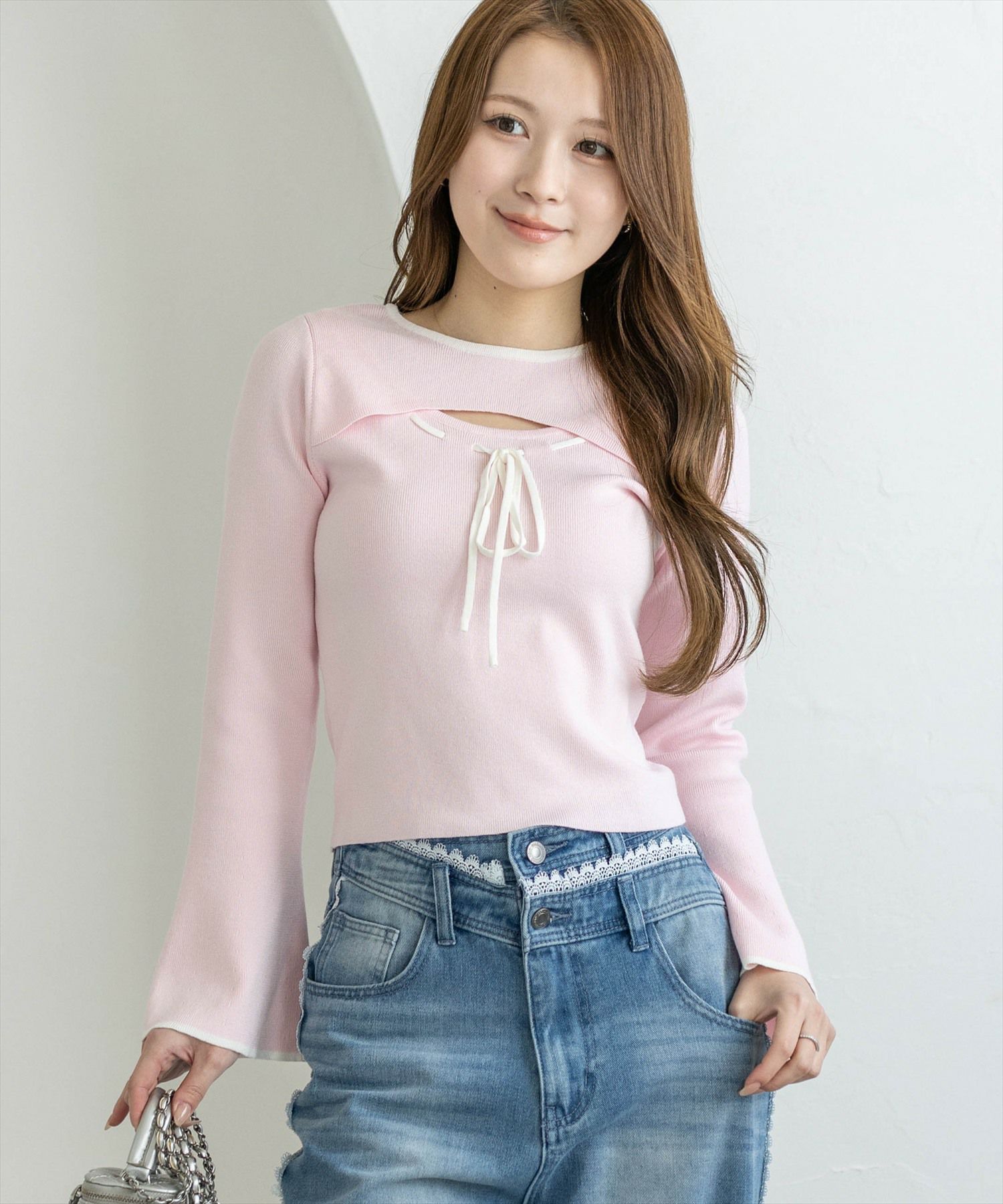 生成りトップス clear≪新作≫胸空きリボンニットトップス[CL9576] | レディース