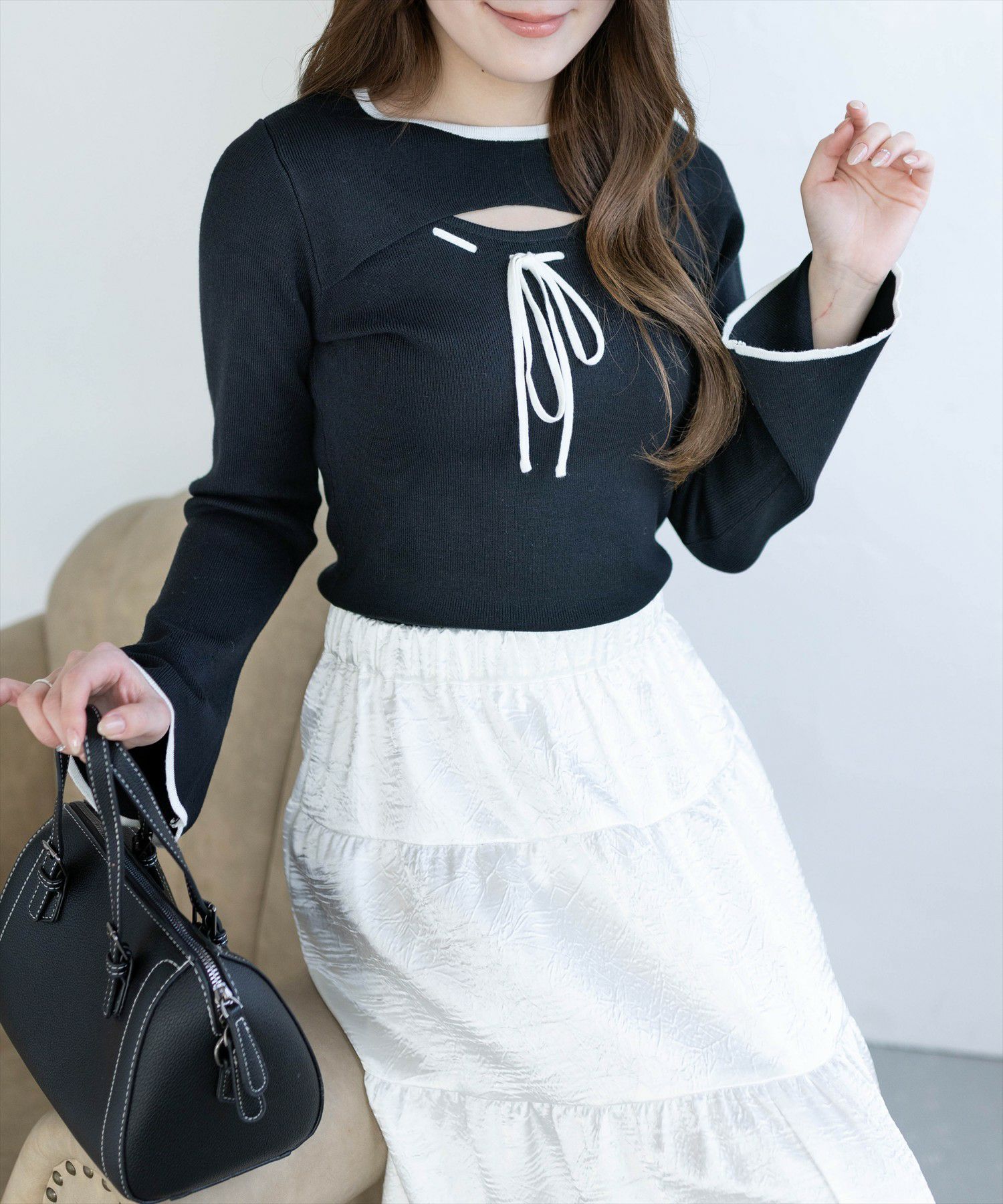 clear≪新作≫胸元前開きリボンニットトップス[CL9576] | レディース