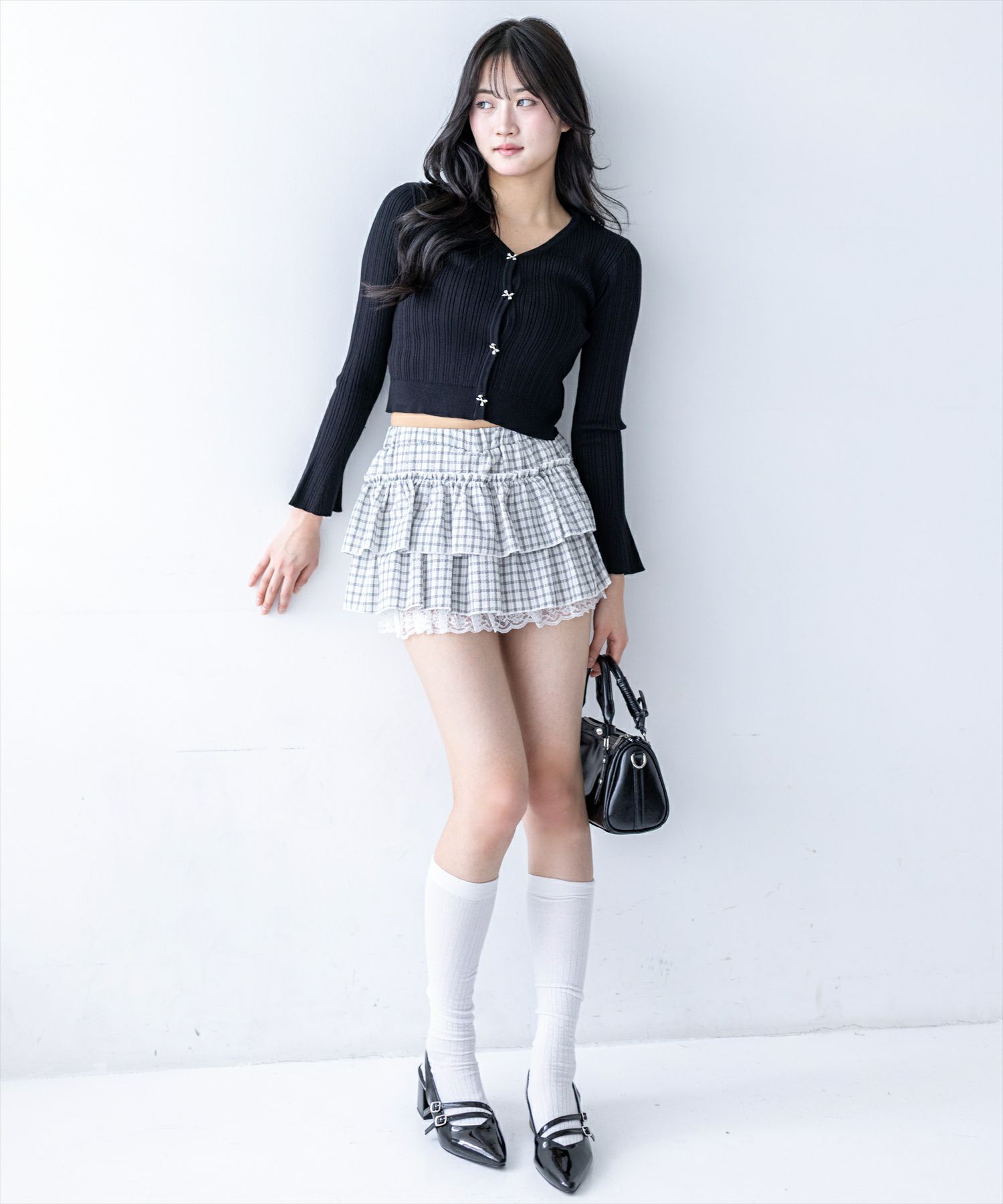 clear≪WEB先行販売/新作≫チェック柄フリルティアードミニスカート