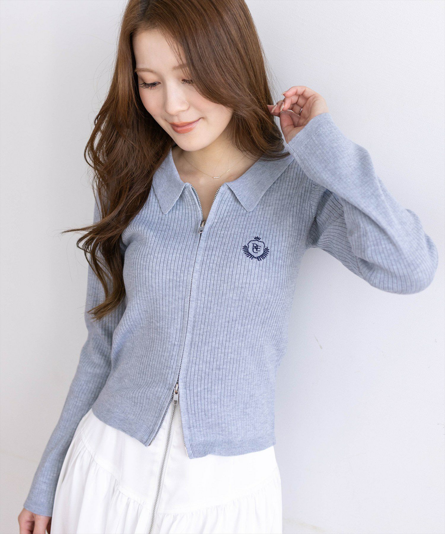 clear≪新作≫刺繍入りダブルジップ長袖ニットトップス[CL9680