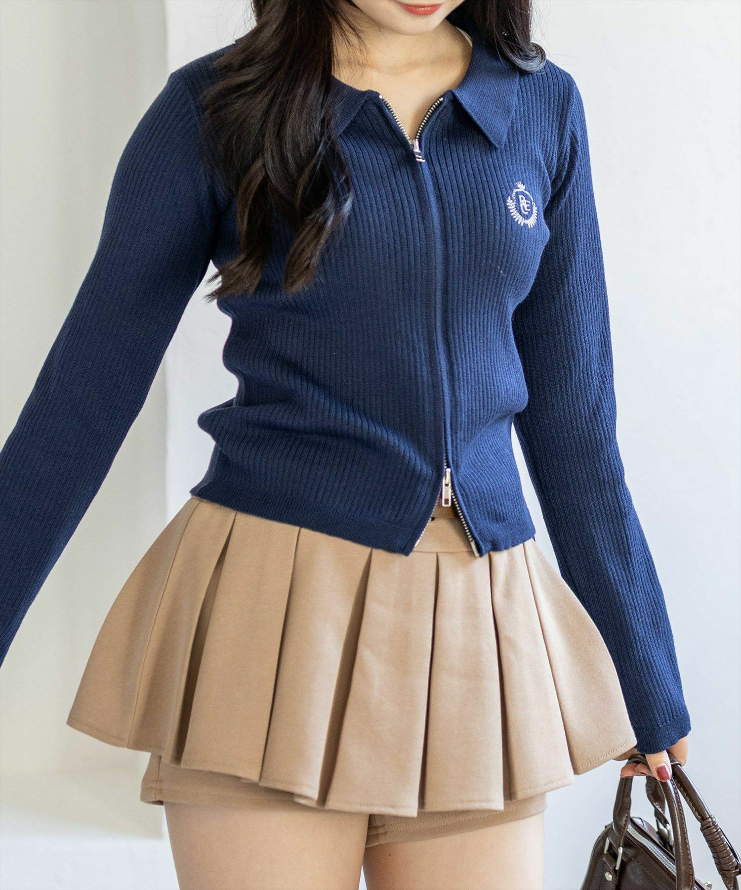 clear≪新作≫刺繍入りダブルジップ長袖ニットトップス[CL9680