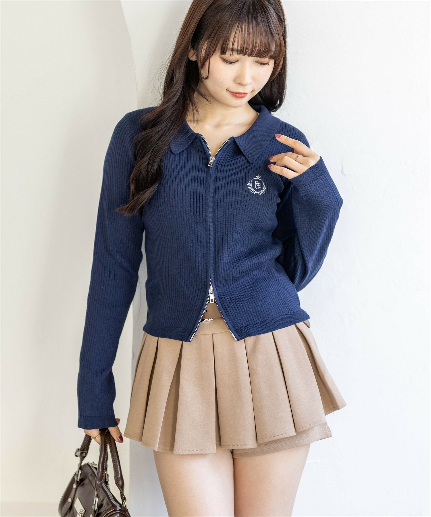 clear≪新作≫刺繍入りダブルジップ長袖ニットトップス[CL9680