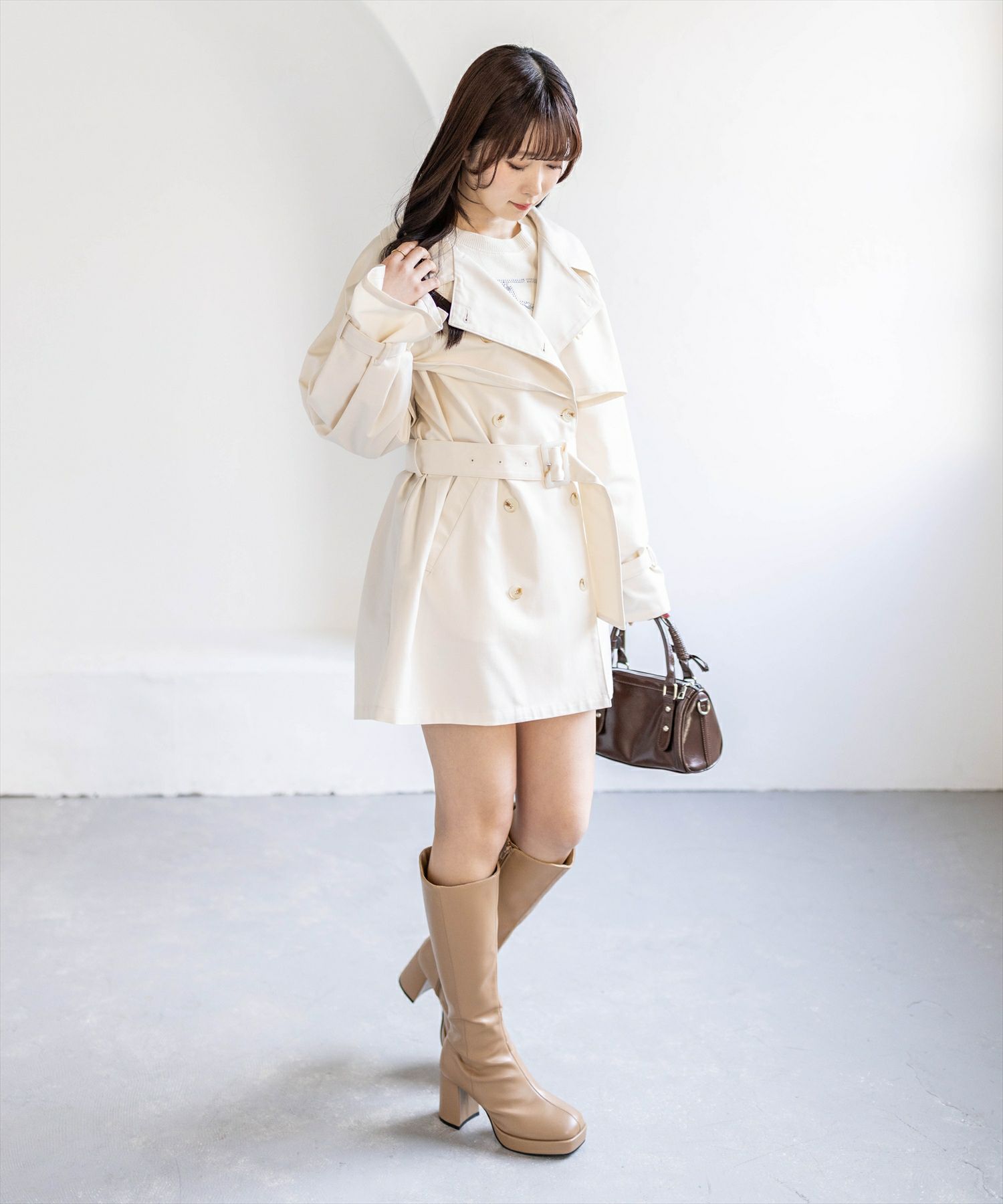 162cm/アイボリー着用